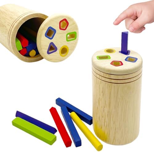 Wooden Montessori Sticks Toys for Kids, 8 Colors Natural Wood Toddler Learning Sorting Toys for 3 Year Old, Sensory Matching Game Birthday Gifts for Boys Girls (Multi-Shaped Stick) by Unknown