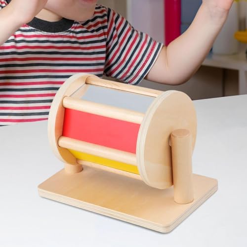 Rotating Drum Rolling Drum Roller, Color Recognition, Wooden Toy with Mirror and Bell for Children Infant Toy - Image 2