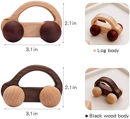 Organic Baby Push Car Wooden Toys 2pc Wood Car and Fine Movement Development and Infant Grasping Montessori Toys - Image 3