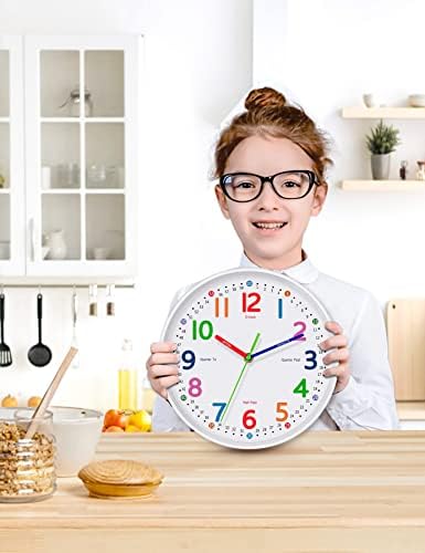 Kids Wall Clock: Telling Time Teaching Wall Clocks Silent Non-Ticking Clocks Battery Operated, Rustic Farmhouse Modern Clock Decorative for Kitchen Living Room Bedroom (10 Inch) - Image 3