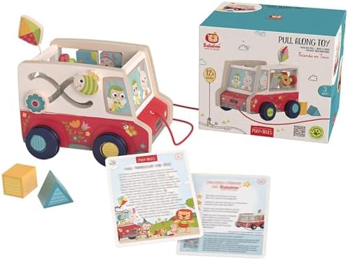 Bababoo & Friends Friends on Tour Pull Along Toy, Wooden with Non-Toxic Paint, 12+ Months, 8" x 9" x 7", MESH Certified, Encourages Problem Solving, Cognition, Communication & Perseverance by Bababooandfriends