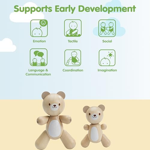 PlanToys® Bear & Little Bear Wooden Rattle & Teether Set | Montessori Sensory Toy for Grasping, Auditory Learning & Motor Skills | Eco-Friendly Infant Educational Toy - Image 3