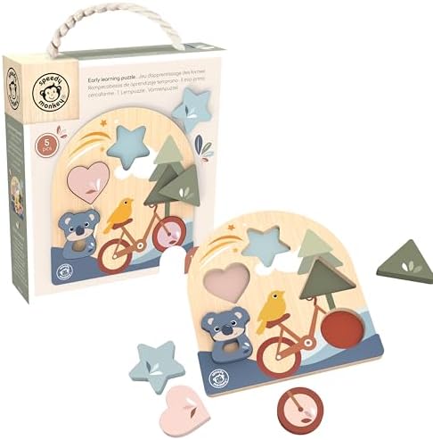 SPEEDY MONKEY Wooden Early Learning Puzzle | 4-Piece Shape Sorter Playset by SpeedyMonkey