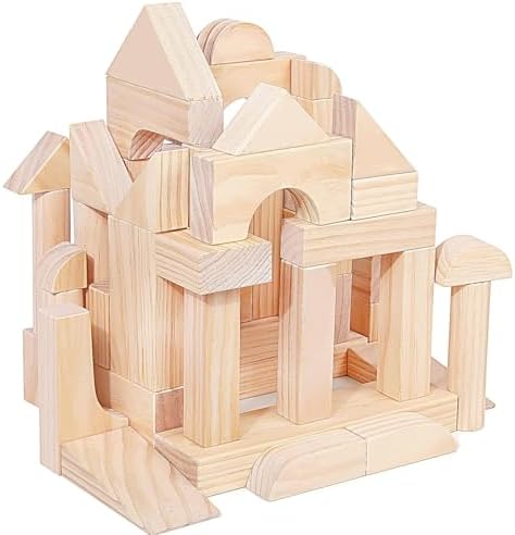 Large Wood Building Blocks with Wooden Storage Tray, 64-Piece Hardwood Sorting & Stacking Toys for Building & Balancing, Educational Preschool Learning Toys for 3+ Year Old Boy and Girl Gifts by Migargle