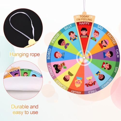 Soft Plush Emotion Wheel for Kids, 13 Feelings Chart Social Emotional Learning Poster Calm Toys for Toddlers Children Portable Mood Coping Calming Corner Items Sensory Tools - Image 4