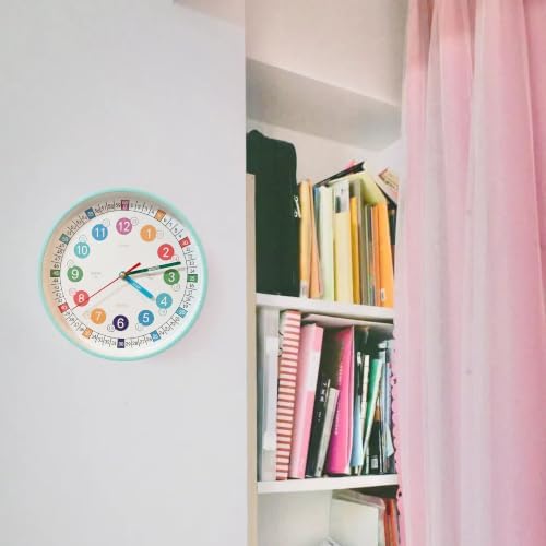 Learning Time 8 Inch Wall Clock for Kids,Non-Ticking Kids Colorful Clock,Silent Wall Clock Decorative for Kids Room ，School Classroom（Mint Green，8 Inch） - Image 7