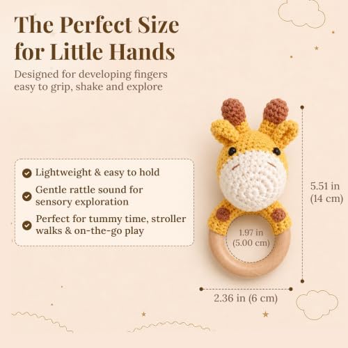 Néa Archí Crochet Baby Rattle, Organic Cotton & Beech Wood, Giraffe - Image 5