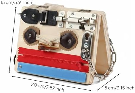 DYNWAVE Children Learning Board Wooden Busy Board Activity Board Sensory Board with Locks Buckles Buttons and Zippers for Hand Eye Coordination Folding Portable Case Suitable for Travel car Rides - Image 7