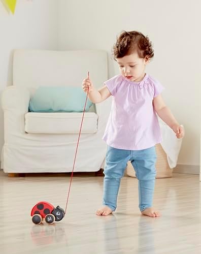 Hape Ladybug Pull-Along | Easy Pull Flapping Wooden Toddler Toy, Multi-Color - Image 2