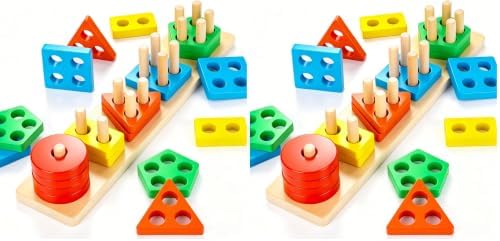 3 otters Wooden Sensory Toys for Toddlers Montessori Stacking and Sorting Learning Toy Activities Puzzles 20 PCS Medium (Pack of 2) by 3otters