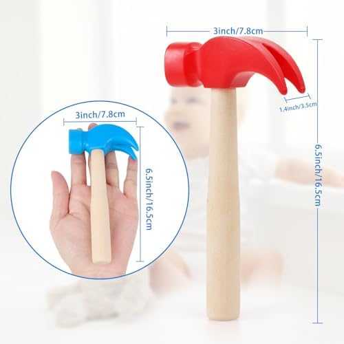 2 Pack Wooden Hammer Toys, Simulation Hammers Maintenance Tools Educational Toys for Boys Girls Kids Maintenance Tools Birthday Party Games Supplies(Red & Blue) - Image 7