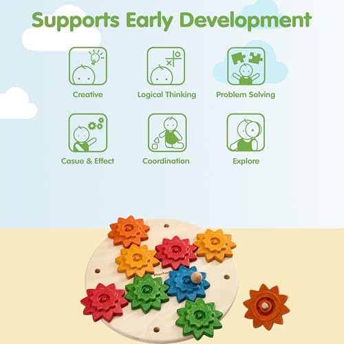 PlanToys® Wooden Spinning Gears Playset Montessori Construction Kids STEM - Image 4