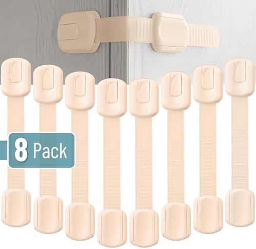 Bate- Child Safety Strap Locks, 8 Pack, Baby Locks for Cabinets, Drawers, Kitchen, Toilet, Furniture, Fridge, Multi-Purpose, Easy Install with Quick 3M Adhesive for Childproofing - Image 2