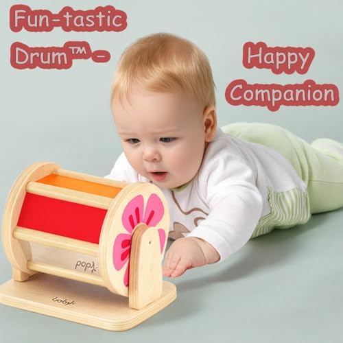 Dailyfunn Montessori Toys Wooden Spinning Drum Tummy Time Floor Mirror Toy for Babies Toddlers 1-3 Years Old - Image 3