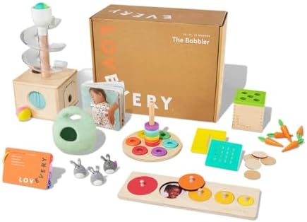 Lovevery | The Babbler Play Kit, Birthday Play Kit, Montessori Toddler Toy, 8 Play Products, 1 Board Book, and Play Guide (Best Birthday Gift for 1 Year Old), Medium by Unknown