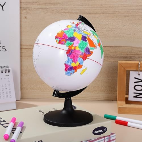 Alipis Diy Blank Globe Coloring Model, Erasable Interactive Globe for Kids, Desktop Prop for Geography Learning And Decoration, Portable Unpainted Ornament, 5. 57 Inch - Image 3
