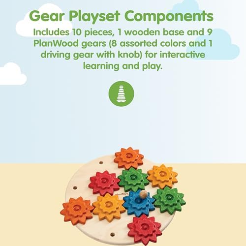PlanToys® Wooden Spinning Gears Playset Montessori Construction Kids STEM - Image 2