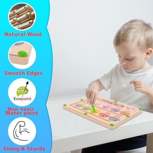 MTYOKILN Magnetic Color & Number Maze - Montessori Wooden Color Matching Learning Counting Puzzle Board - Toddler Fine Motor Skills Toys for Boys Girls 2 3 4 Years Old - Image 5