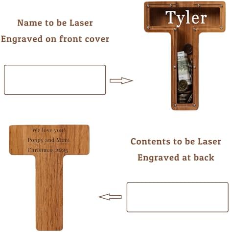Personalized 12" Extra Large Wooden Letter Piggy Bank for Kids Boys Girls, (Laser Engraved Name) Custom Initial Letter Shape Piggy Bank, Alphabet Coin Bank Grandchildren Birthday - Image 2