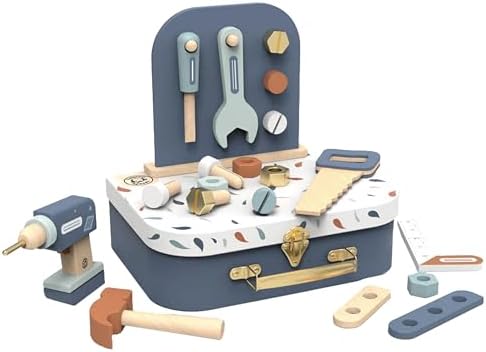 SPEEDY MONKEY Wooden Tools Suitcase | 19 Pcs Pretend Play Tool Set Playset by SpeedyMonkey