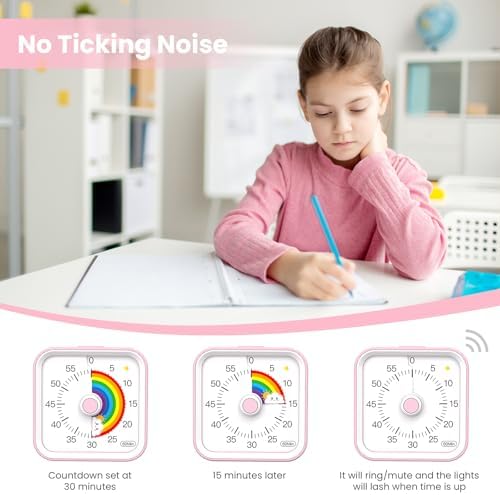 Visual Timer for Kids, Rainbow Timer with Pause Function, Pink - Image 3
