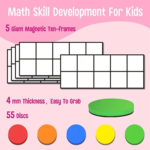 Magnetic Ten-Frame Set, Including 5 Frames (no Hollowed Out) and 55 Colorful Discs (Upgraded Version for Fridge & Hand-held) - Image 2
