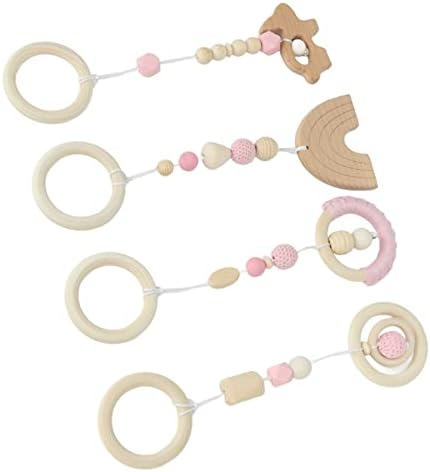 Baby Gym, 4Pcs Wooden Hanging Toys for Newborns, Play Gym Toys with Activity Nursing Rings for 0-6 Months (3) - Image 5
