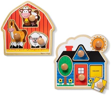 Melissa & Doug Jumbo Knob Wooden Puzzles Set - Shapes and Barn by Unknown