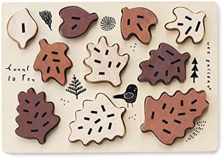 Wee Gallery Wooden Tray Puzzle Count to Ten Leaves, Montessori Toy for Toddlers and Preschoolers for Early Learning and Fine Motor Skill Development, Sustainable Educational Puzzle for Kids by WeeGallery