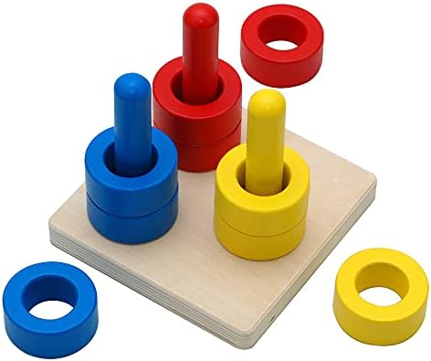 Elite Montessori 3 Wooden Colored Discs on Colored Dowels for 6+ Months, 1 Year Old Baby, Brain Development and Eye Hand Coordination Activities - Image 2