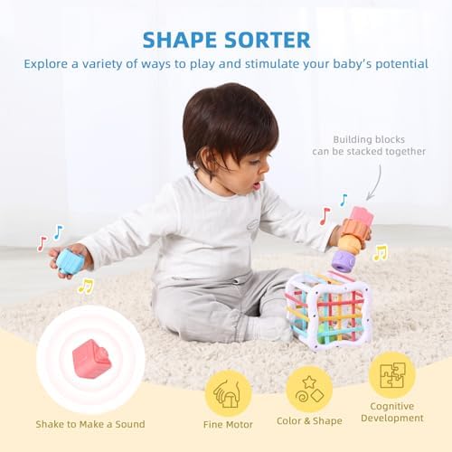 OOOK Montessori Toys for 1 Year Old, 7 in 1 Learning Educational Kit with Sensory Bin,Nesting Box, 3 in 1 Educational Box,Pounding Bench and Baby Stacking Cups - Image 4