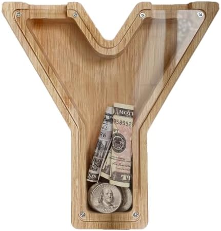 Wooden Letter Piggy Bank for Kids Boys Girls, A-Z Letters Wood Coin Bank Money Box, Piggy Bank for Toddler Family Christmas Birthday Gift(Y) by FINDAMAZE
