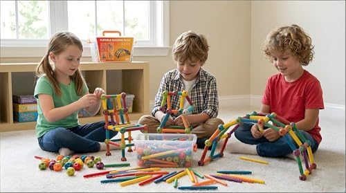 86PCS Flexible Building Rods for Kids Ages 3+, STEM Construction Toy with Bendable Rods & Connectors, Creative Building Set with Storage Box, Educational Toy for Boys & Girls - Image 7