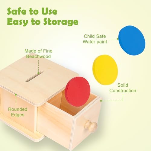 Adena Montessori Wooden Coin Box with Drawer Object Permanence 6-12 Months - Image 2