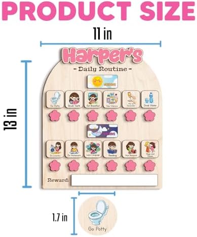 Personalized Wooden Chore Chart for Kids, Daily Routine Chart for Toddlers, Visual Schedule for Kids Age 3-5, Morning Bedtime Routine for Girls (02_1) - Image 4