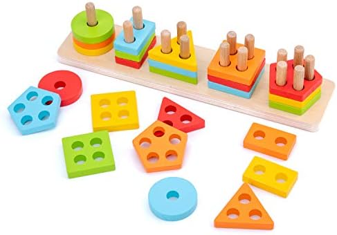 WOOD CITY Montessori Wooden Shape Sorter & Stacking Blocks, Sensory Toddler Toys for Early Learning, Fine Motor Skill Development, Birthday Gift Set for Toddler Boys and Girls by WOODCITY