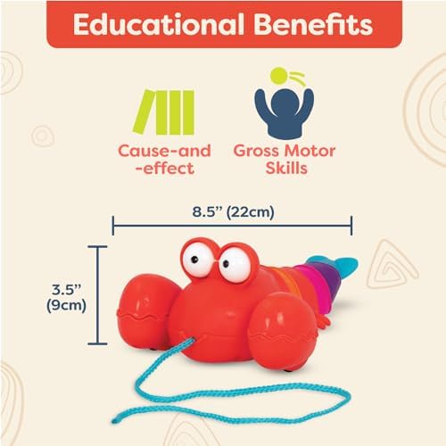B. toys Pull Along Lobster, Waggle-A-Longs Pinchy Pat Walking Toy, Activity - Image 4