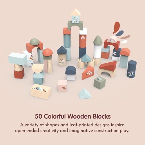 SPEEDY MONKEY Wooden Building Blocks | 50 Pcs with Storage Bucket Playset - Image 3