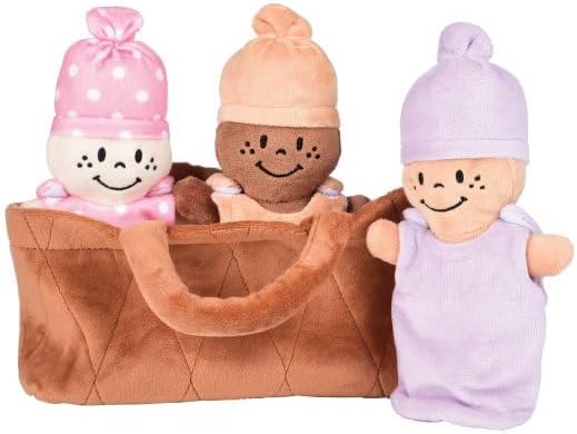 Creative Minds Basket of Babies with 3 Super Soft 9" Plush Doll Toys for Babies and Kids, Plush Multicultural Sensory Babies Toy Set with Basket, Orange, Purple, Pink by Cre8tiveMinds