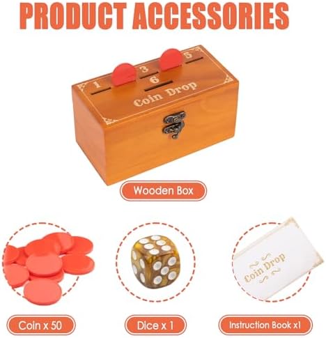 Extguds Wooden Penny Game,Coin Drop Game,Penny Coin Game Contains 50 Coins,Wooden Game Box and 1 Dice,a Fun Board Game to Interact with Family and Friends - Image 2