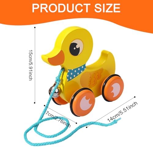 Duck Toys for Toddlers 1-3, Baby Pull Toy, Wooden Pull Toy with Bell & Non-Slip Wheel, Interactive Duck for 1-3 Year Olds, Develops Mobility, Balance & Hand Eye Coordination Skills, Yellow - Image 3