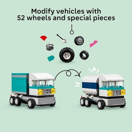 LEGO Classic Creative Vehicles, Colorful Construction Brick Building Kit with Ice Cream Truck, Police Car Toy, Model City Cars and More, Gift or Car Toy for Boys, Girls and Kids Ages 5 and Up, 11036 - Image 4