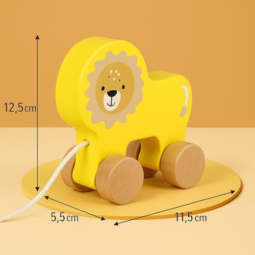 Wooden Pull Toy Push and Pull Lion Pull Along Walking Toy for Baby Toddler - Image 2