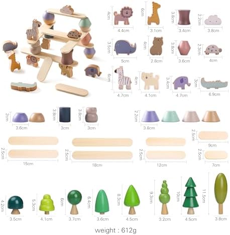 Wooden Animal Forest Balance Stacking Toy Set 36PCS Wood Miniature Tree Blocks Set Elegant Ornaments for Home Decor Wooden Mini Trees Animals Balance Toy for Toddler 36 Months+ - Image 7