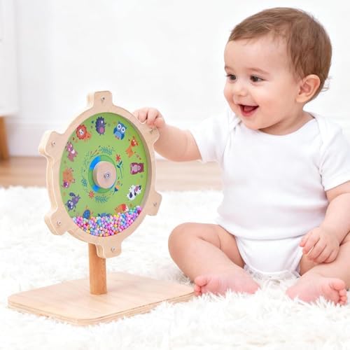 Spinning Activity Drum Toy with Sound, Montessori Wooden Sensory Toy for Babies, Perfect Birthday & Party Gift for 6-18 Months+ by Unknown