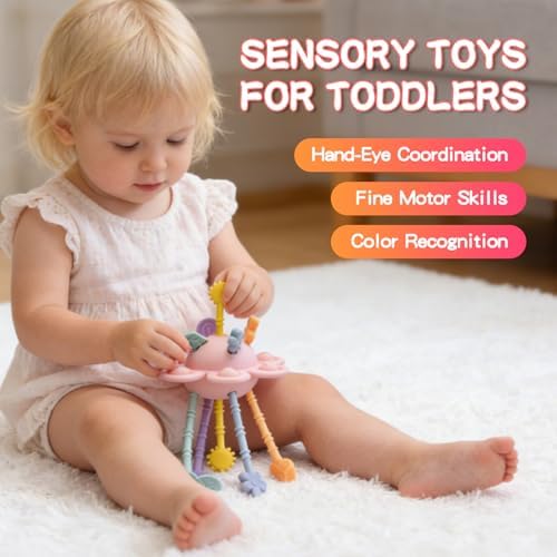 Food Grade Silicone Pull String Baby Toy, Montessori Pull String Sensory Toy (Pink) - Image 5