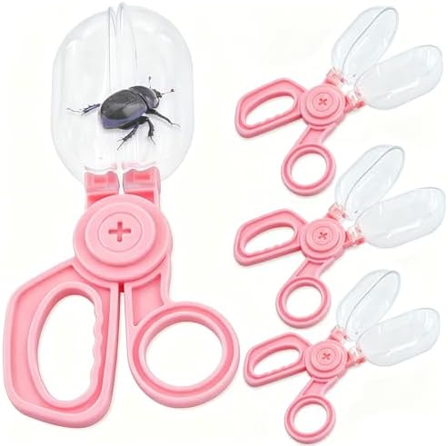 Pink Bug Catcher Scoopers for Kids 4pcs– Handy Insect Catching Scissor Tongs, Fine Motor Skills Toy, Plastic Tweezers for Outdoor Exploration & Pretend Play by POMIKU