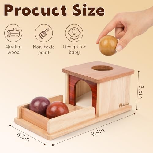 Adena Montessori Object Permanence Box, 3 Wooden Balls, Natural Wood - Image 2