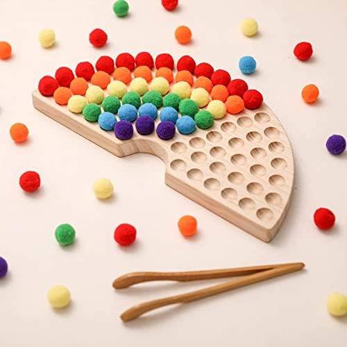 ibwaae Wooden Peg Board Beads Game Color Sorting Toys Counting Matching Game Bead Counting Fine Motor Skill Montessori Toys for Toddlers (Rainbow) - Image 2