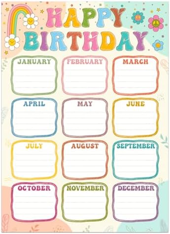 FaCraft Boho Birthday Chart Poster for Classroom - 16.5"x12" Reusable Laminated Happy Birthday Calendar with Glue Dots Bulletin Board Decorations Back to School Teacher Supplies Class Wall Decor by FaCraft